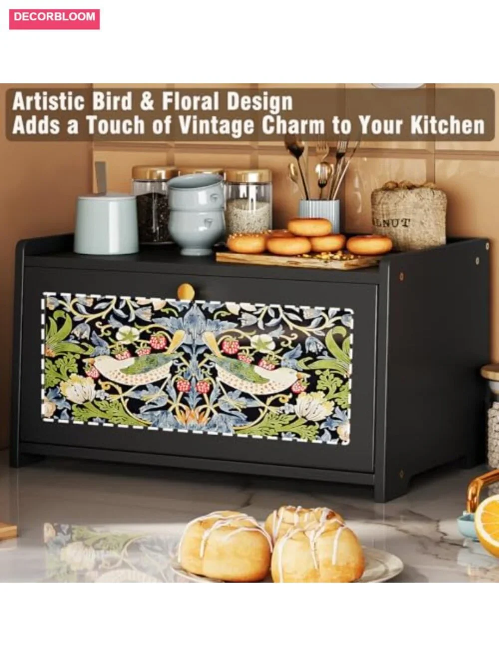 Bamboo Bread Box for Kitchen Counter with Acrylic Door - Farmhouse Storage